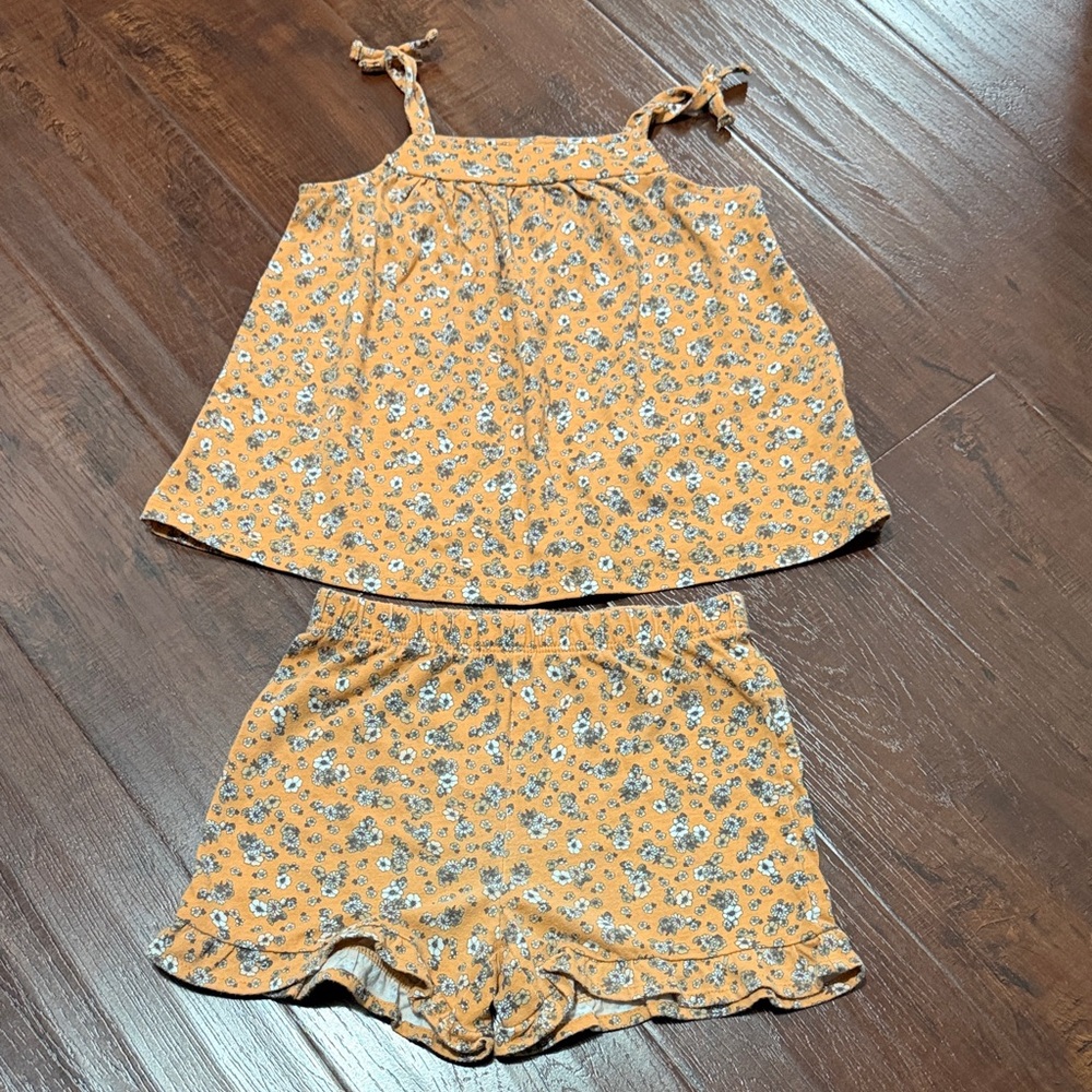 Floral orange Tank Top and Shorts Set